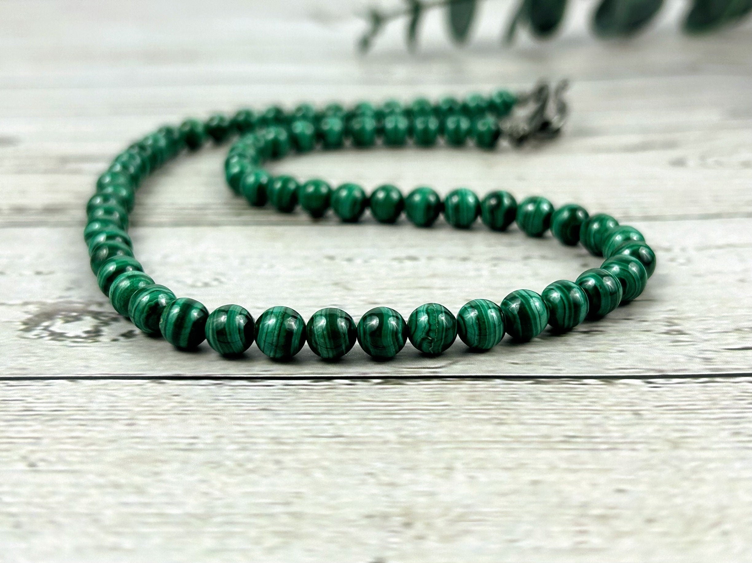Malachite Necklace, Green Beaded Necklace, Healing Gemstone Jewelry, Handmade Jewelry, Personalized Necklace, Natural Stones Jewelry