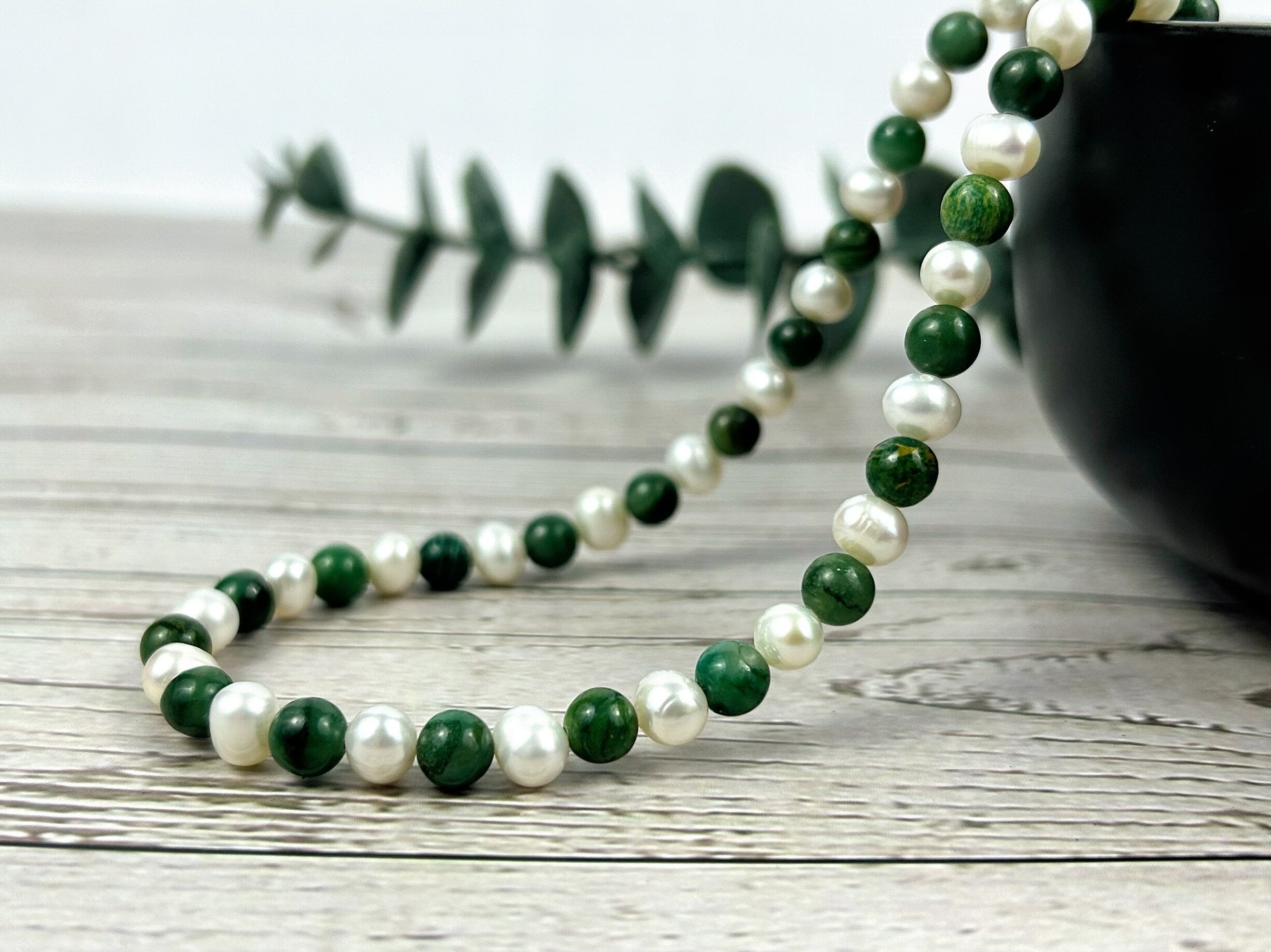 Jade Necklace, Choker Necklace, Beaded Necklace, Freshwater Pearl Necklace, Gemstone Necklace, Trendy Necklace, Birthday Gift for Her