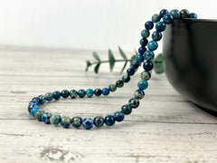 Blue Jasper Gemstone Necklace, Blue Beaded Necklace, Ocean Theme Necklace, Gemstone Jewelry, Handmade Necklace, Birthday Gift for Her