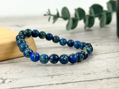 Blue Jasper Bracelet, Blue Beaded Bracelet, Gemstone Bracelet, Handmade Bracelet, Birthday Gift for Her, Gift for Him