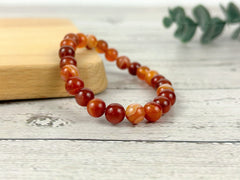 Red Agate Bracelet, Natural Stone Bracelet, Beaded Bracelet, Gemstone Bracelet, Red Striped Agate Bracelet, Gift for Her, Gift for Him