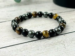 Triple Protection Bracelet, Tiger Eye Bracelet, Black Obsidian, Gemstone Bracelet, Hematite Bracelet, Birthday Gift for Her, Gift for Him