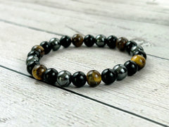 Triple Protection Bracelet, Tiger Eye Bracelet, Black Obsidian, Gemstone Bracelet, Hematite Bracelet, Birthday Gift for Her, Gift for Him