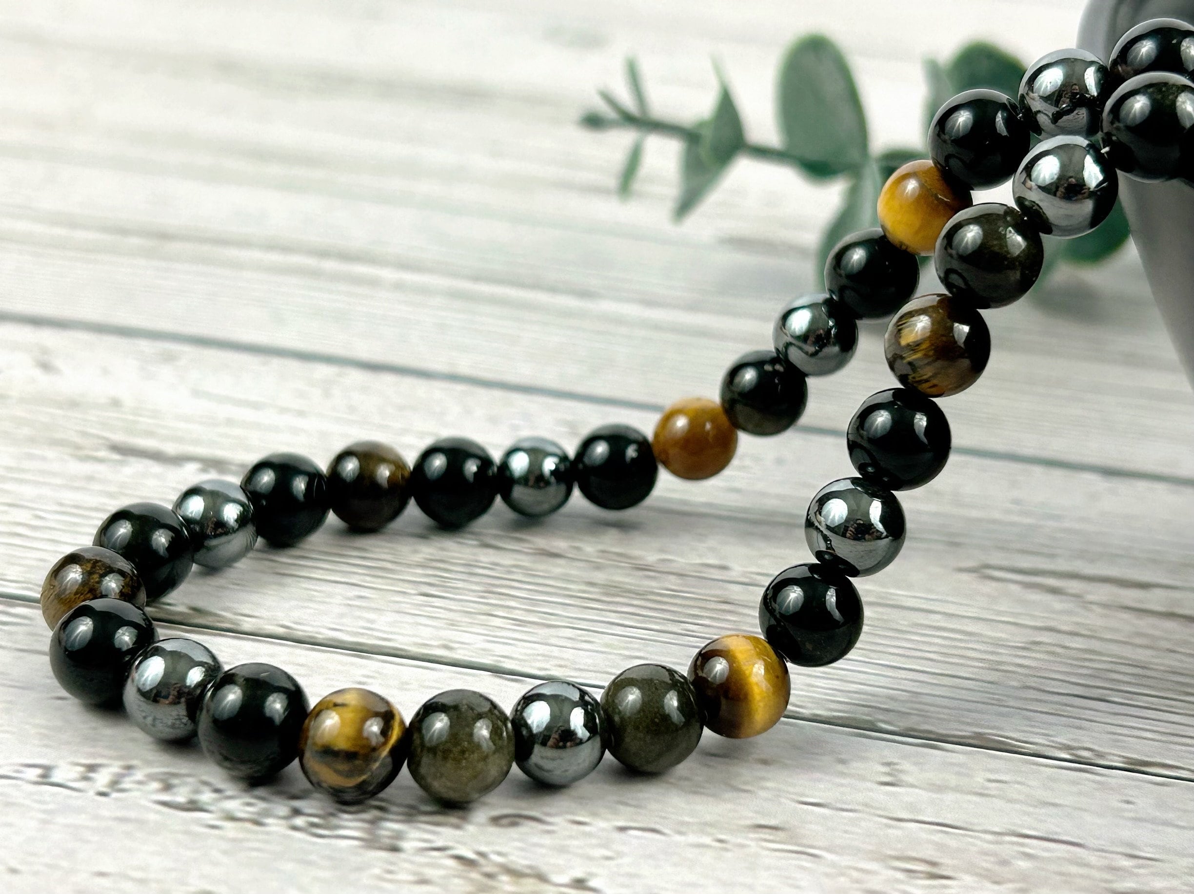 Triple Protection Necklace, Tiger Eye Necklace, Golden Obsidian, Gemstone Necklace, Hematite, Energy Necklace, Gift for Her, Gift for Him