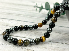 Triple Protection Necklace, Tiger Eye Necklace, Golden Obsidian, Gemstone Necklace, Hematite, Energy Necklace, Gift for Her, Gift for Him