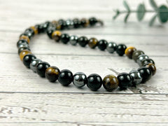 Triple Protection Necklace, Tiger Eye Necklace, Golden Obsidian, Gemstone Necklace, Hematite, Energy Necklace, Gift for Her, Gift for Him