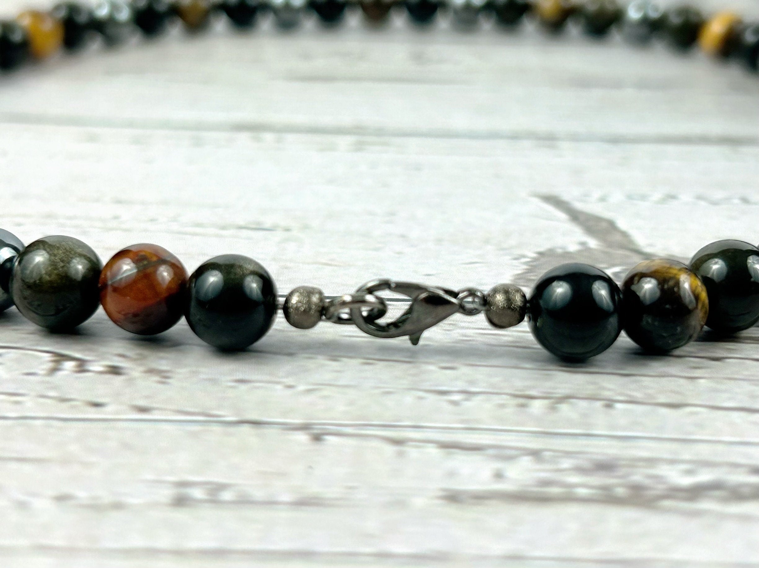 Triple Protection Necklace, Tiger Eye Necklace, Golden Obsidian, Gemstone Necklace, Hematite, Energy Necklace, Gift for Her, Gift for Him