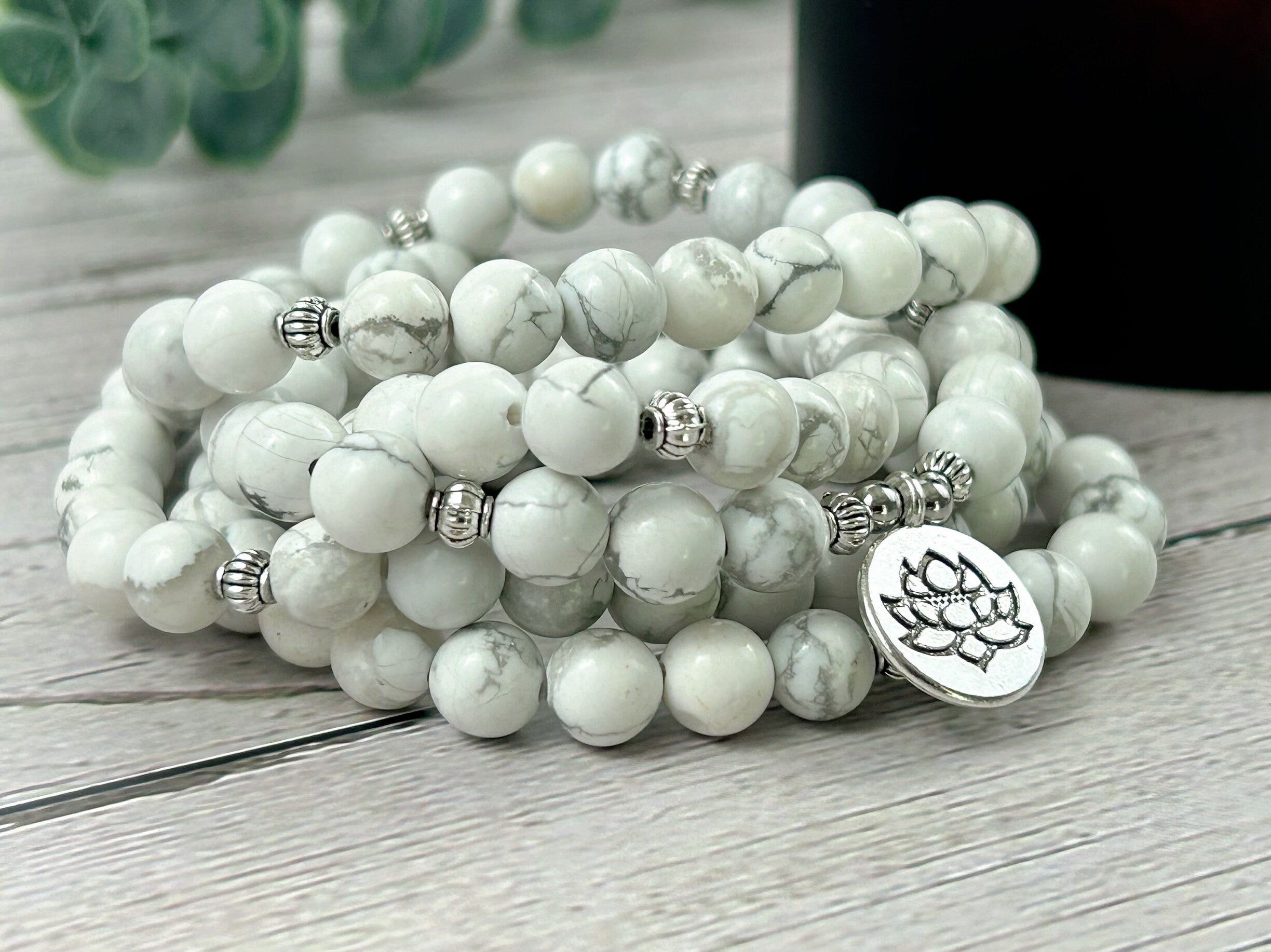 108 Mala Beads Necklace, Howlite Necklace, Prayer Beads Necklace, 108 Mala Beads Bracelet , Meditation Necklace, Handmade Jewelry