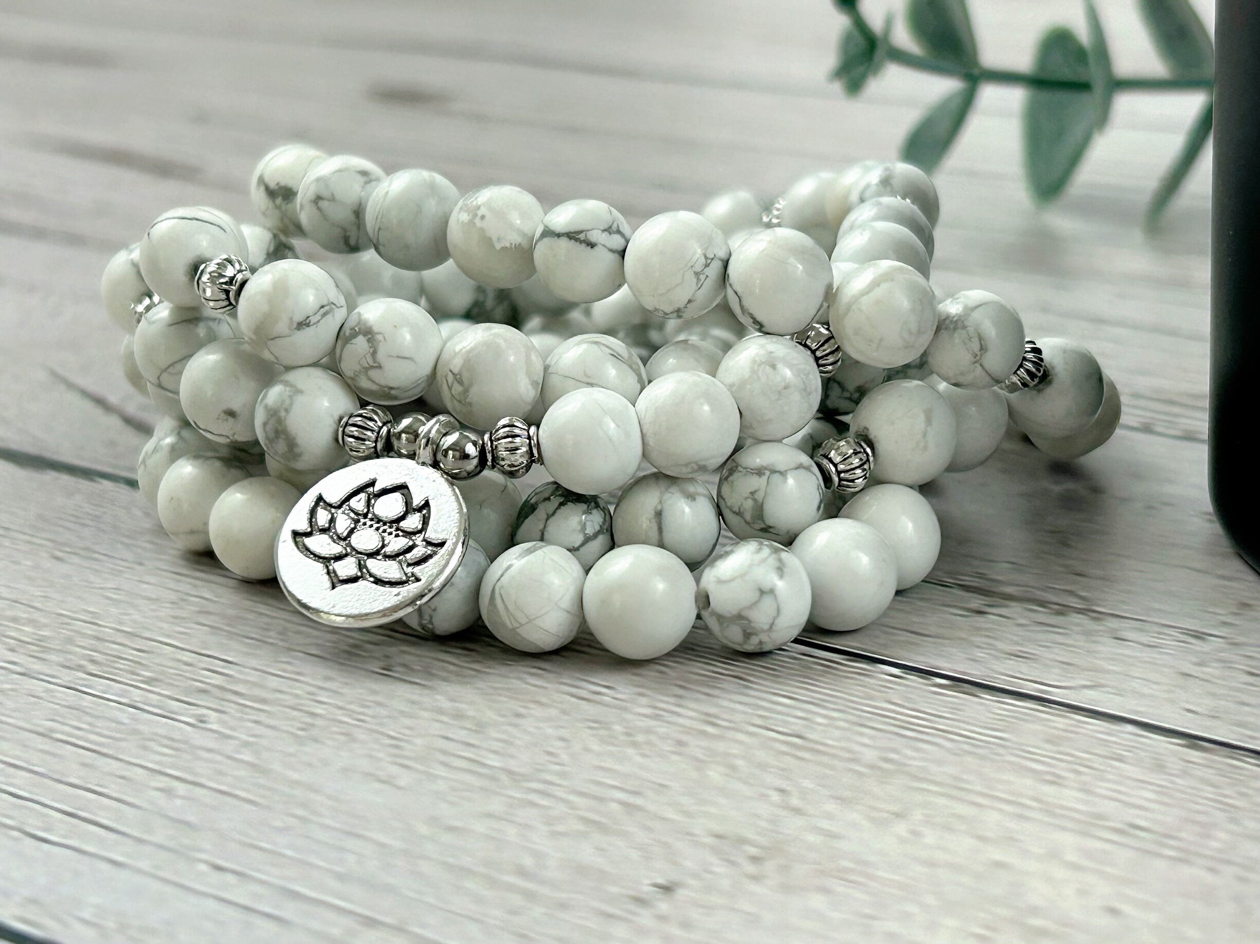 108 Mala Beads Necklace, Howlite Necklace, Prayer Beads Necklace, 108 Mala Beads Bracelet , Meditation Necklace, Handmade Jewelry