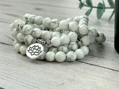 108 Mala Beads Necklace, Howlite Necklace, Prayer Beads Necklace, 108 Mala Beads Bracelet , Meditation Necklace, Handmade Jewelry