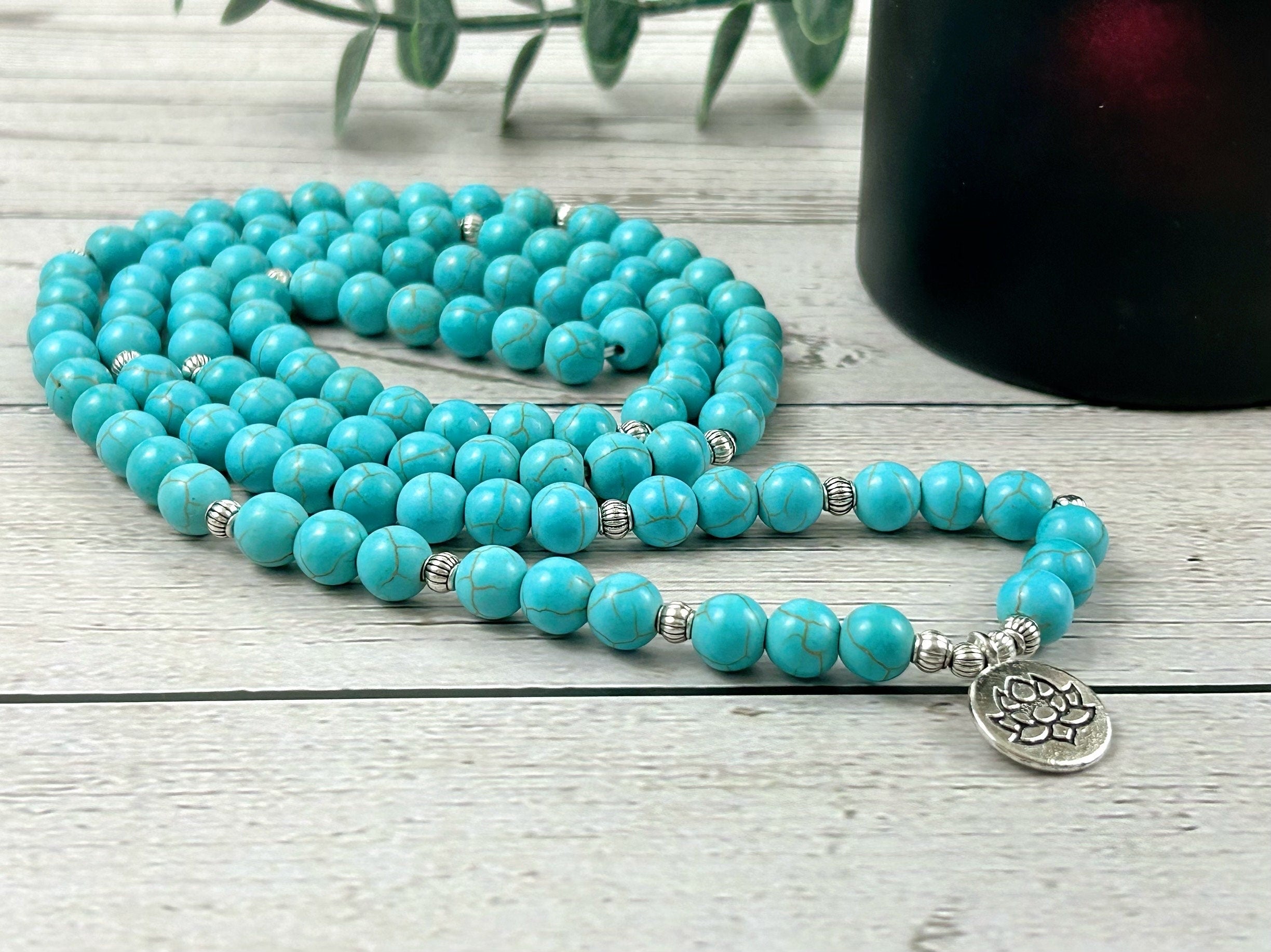 108 Mala Beads Necklace, Turquoise Necklace, Prayer Beads Necklace, 108 Mala Beads Bracelet , Meditation Necklace, Handmade Jewelry