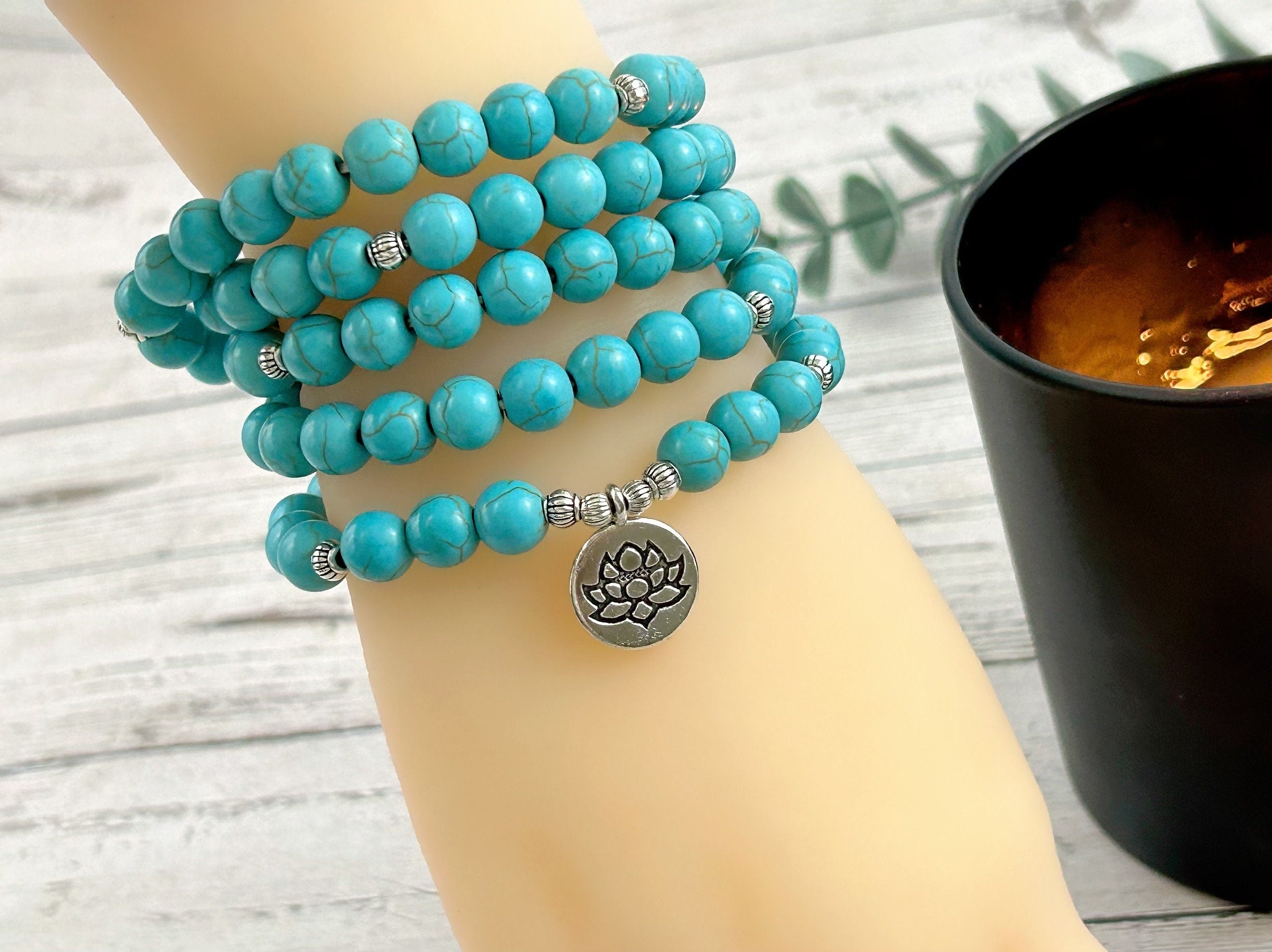 108 Mala Beads Necklace, Turquoise Necklace, Prayer Beads Necklace, 108 Mala Beads Bracelet , Meditation Necklace, Handmade Jewelry