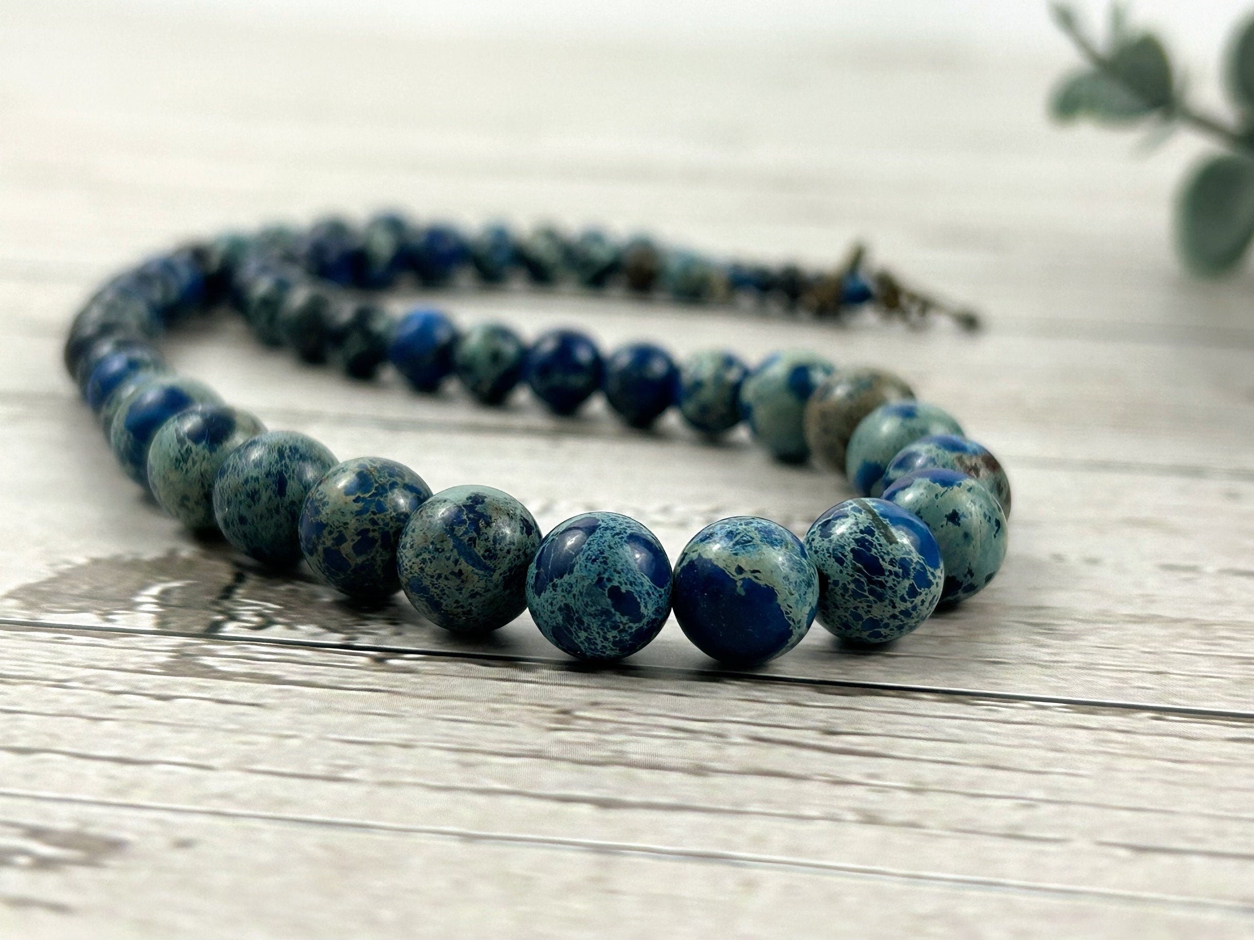 Blue Jasper Gemstone Necklace, Blue Beaded Necklace, Ocean Theme Necklace, Personalized Necklace, Women Necklace, Birthday Gift