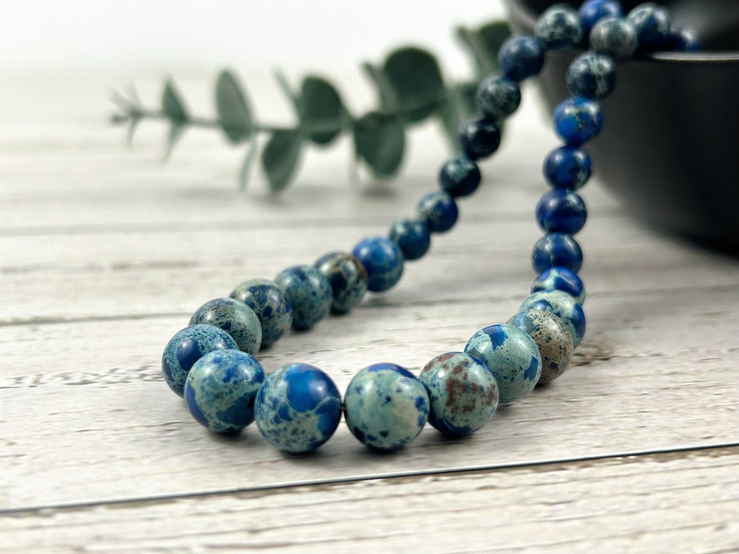 Blue Jasper Gemstone Necklace, Blue Beaded Necklace, Ocean Theme Necklace, Personalized Necklace, Women Necklace, Birthday Gift