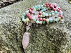 108 Mala Beads Necklace, Rose Quartz Mala, Amazonite Necklace, Prayer Beads, 108 Mala Beads Bracelet, Hand Knotted Mala, Meditation Necklace