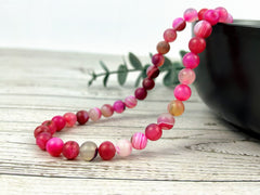 Beaded Necklace, Matte Pink Agate Necklace, Natural Stone Necklace, Gemstones Necklace, Women Necklace, Gift for Her, Handmade Jewelry