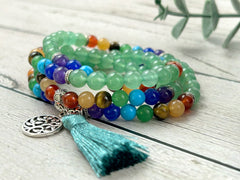 108 Mala Beads Necklace, Green Aventurine Necklace, 108 Mala Beads Bracelet, Meditation Necklace, Tassel Necklace, Handmade Jewelry