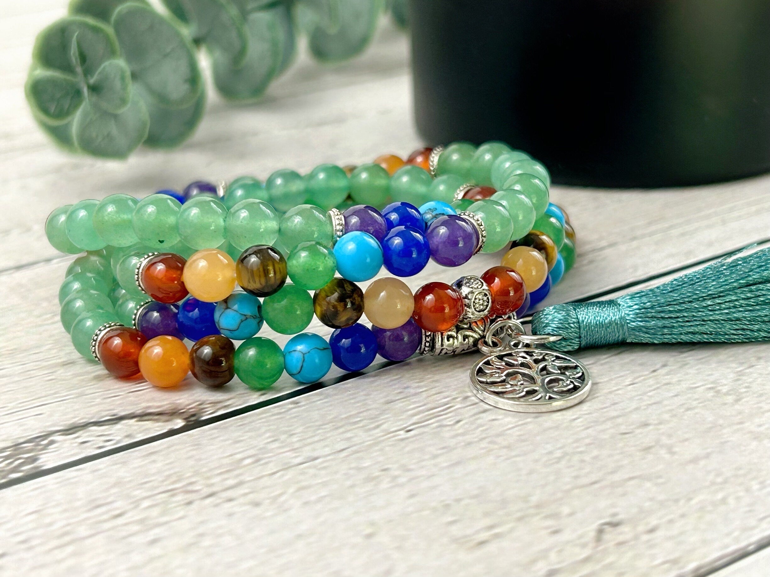 108 Mala Beads Necklace, Green Aventurine Necklace, 108 Mala Beads Bracelet, Meditation Necklace, Tassel Necklace, Handmade Jewelry