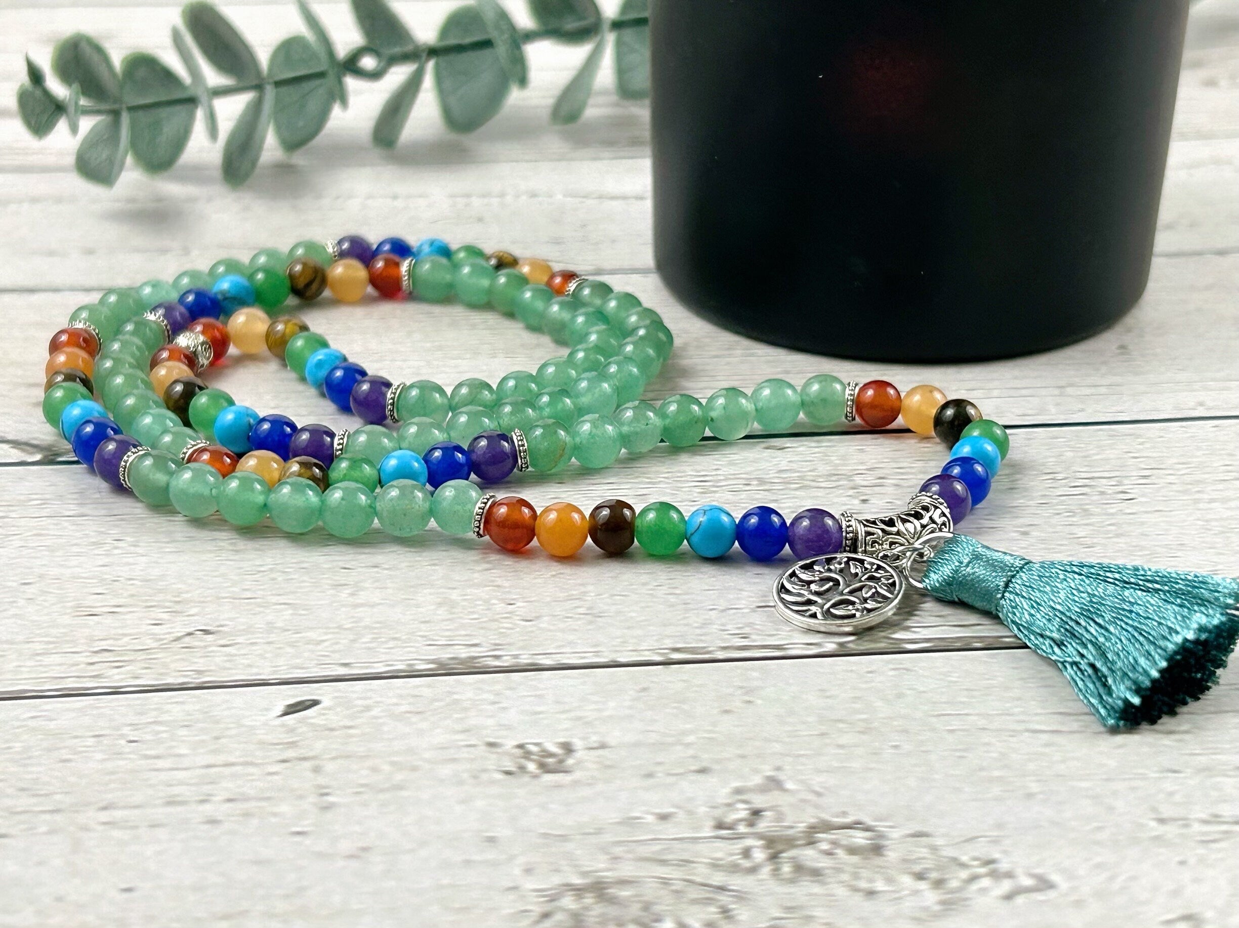 108 Mala Beads Necklace, Green Aventurine Necklace, 108 Mala Beads Bracelet, Meditation Necklace, Tassel Necklace, Handmade Jewelry