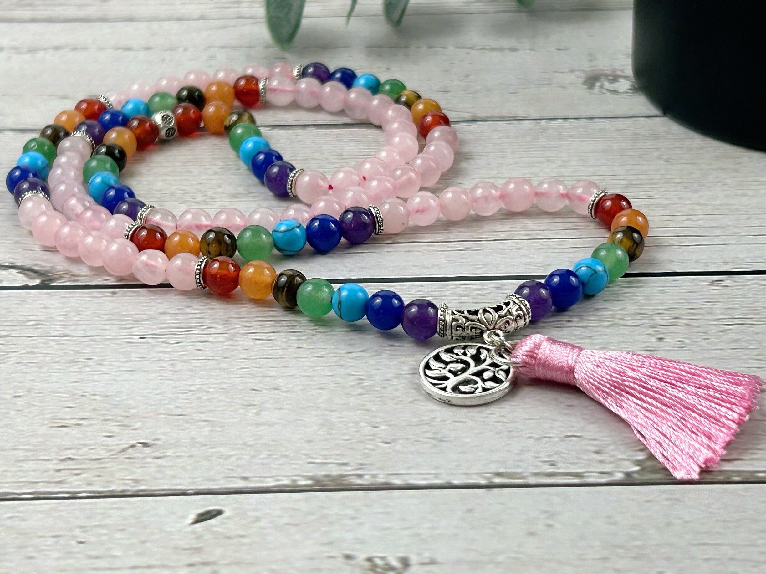 108 Mala Beads Necklace, Rose Quartz Mala Necklace, 108 Mala Beads Bracelet, Meditation Necklace, Tassel Necklace, Handmade Jewelry