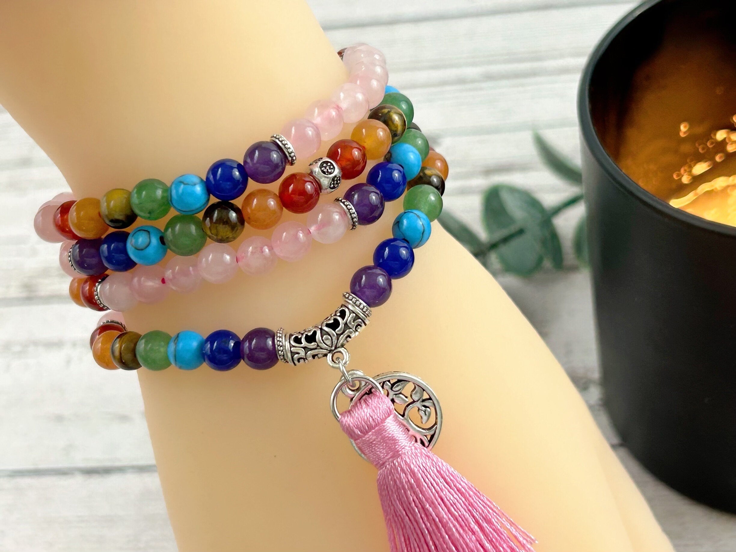 108 Mala Beads Necklace, Rose Quartz Mala Necklace, 108 Mala Beads Bracelet, Meditation Necklace, Tassel Necklace, Handmade Jewelry