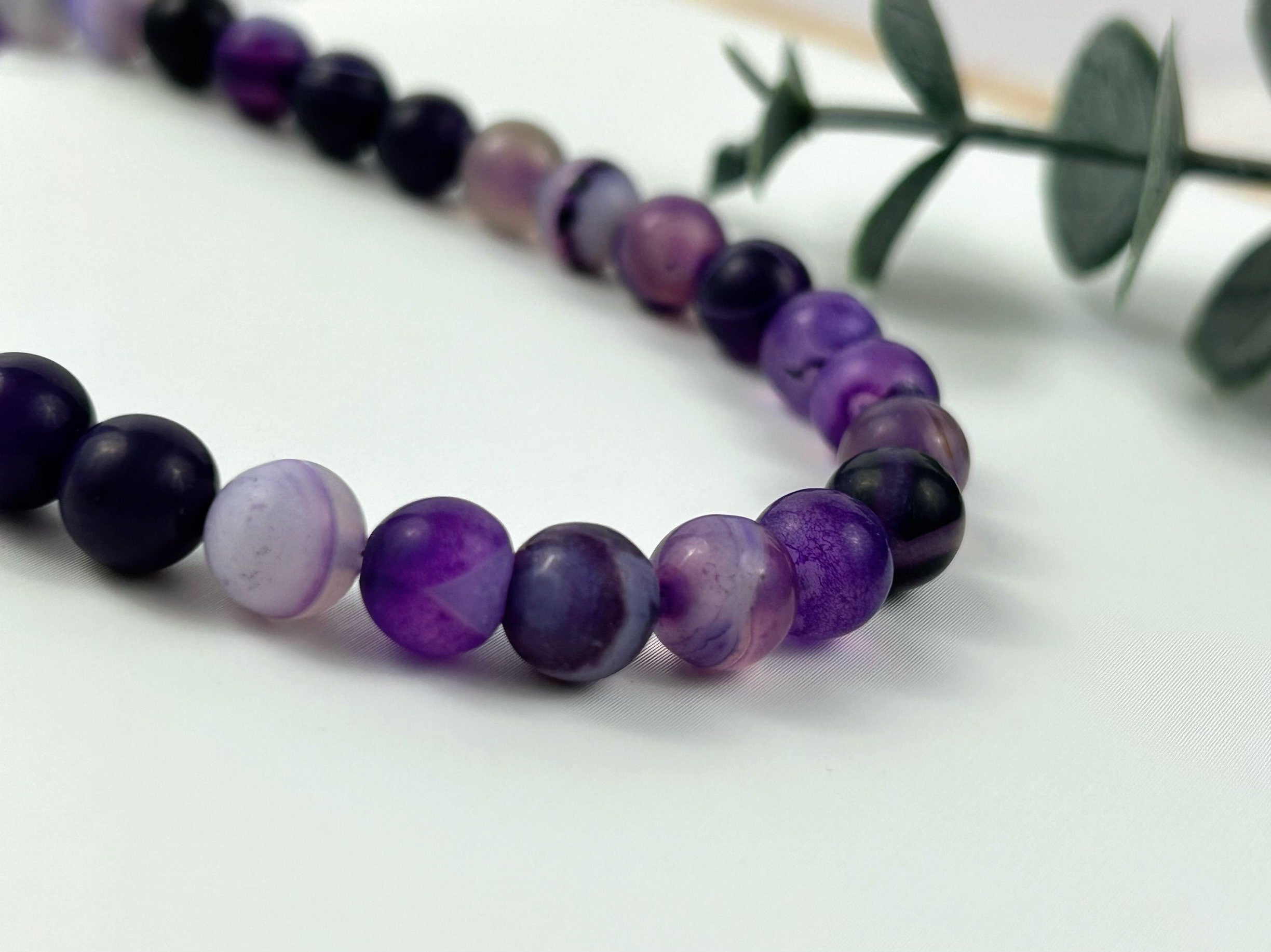 Purple Agate Necklace, Beaded Necklace, Natural Stone Necklace, Gemstones Necklace, Protection Necklace, Gift for Her, Handmade Jewelry