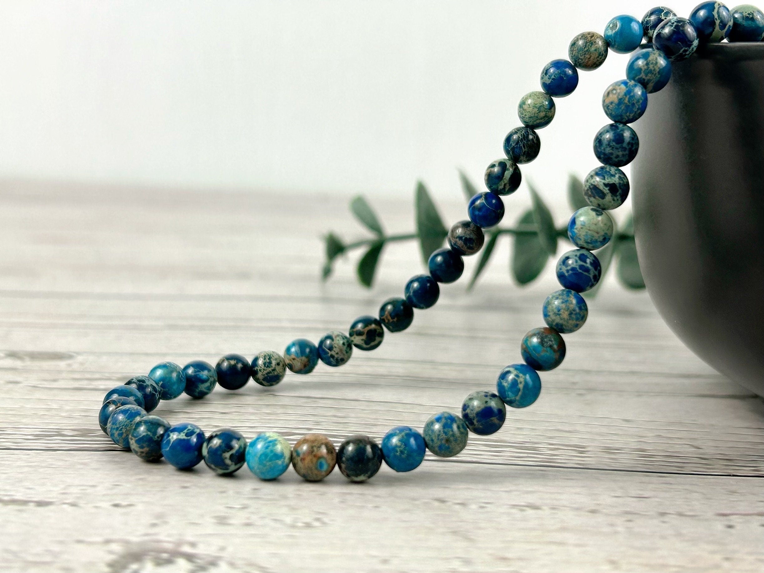 Blue Jasper Gemstone Necklace, Blue Beaded Necklace, Ocean Theme Necklace, Gemstone Jewelry, Handmade Necklace, Birthday Gift for Her