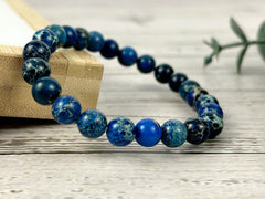 Blue Jasper Bracelet, Blue Beaded Bracelet, Gemstone Bracelet, Handmade Bracelet, Birthday Gift for Her, Gift for Him