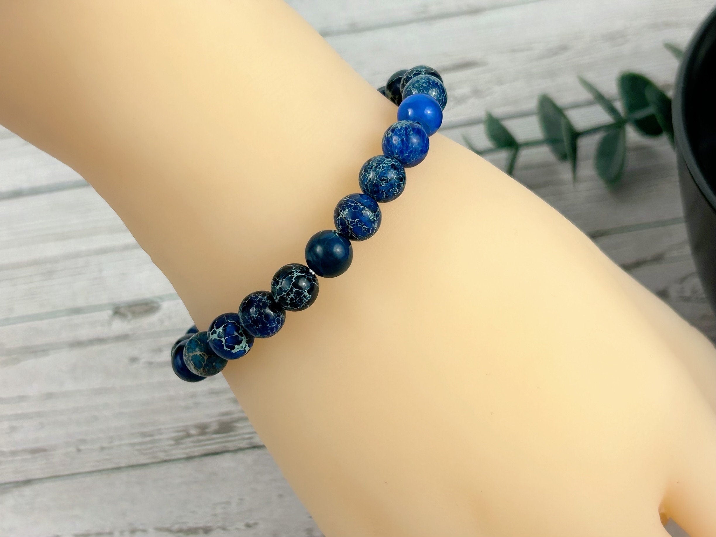 Blue Jasper Bracelet, Blue Beaded Bracelet, Gemstone Bracelet, Handmade Bracelet, Birthday Gift for Her, Gift for Him