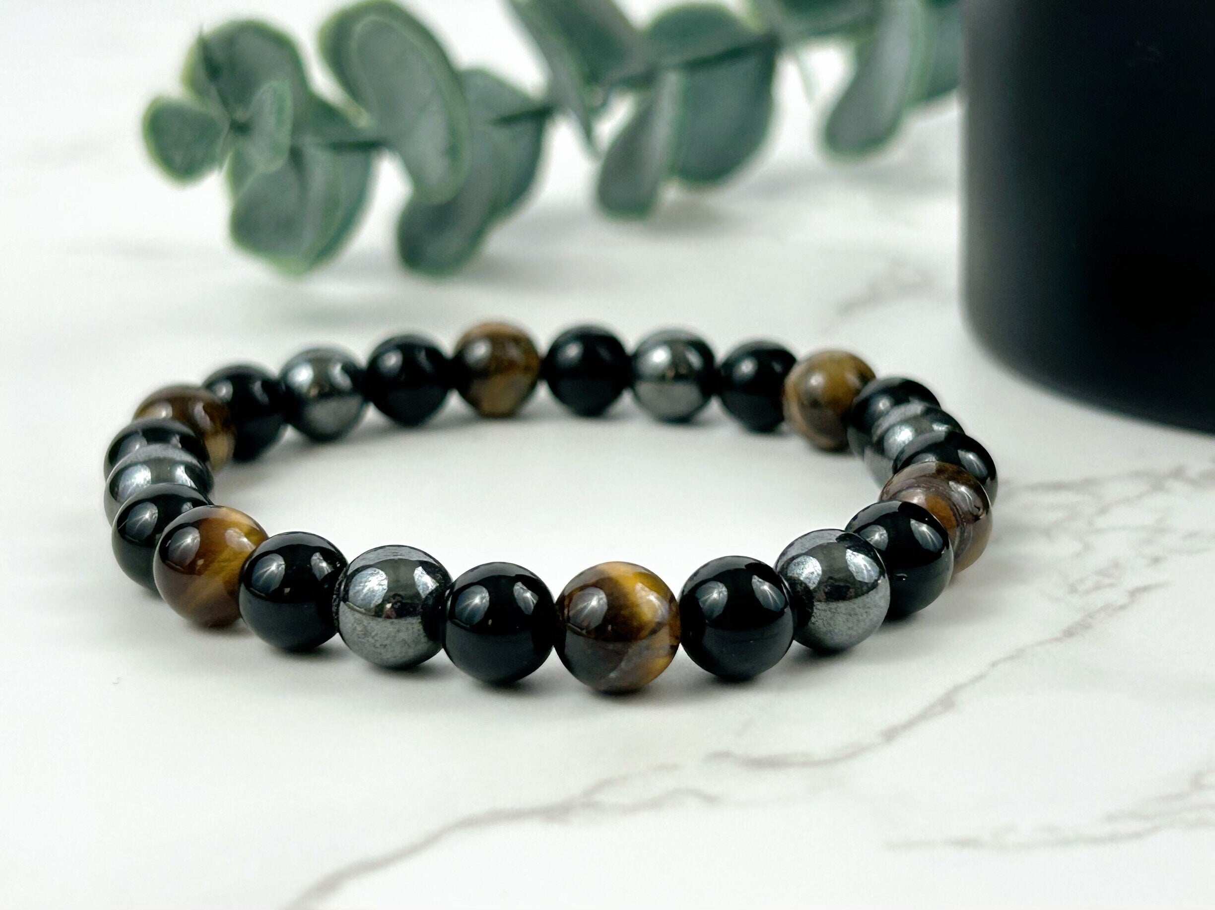 Triple Protection Bracelet, Tiger Eye Bracelet, Black Obsidian, Gemstone Bracelet, Hematite Bracelet, Birthday Gift for Her, Gift for Him