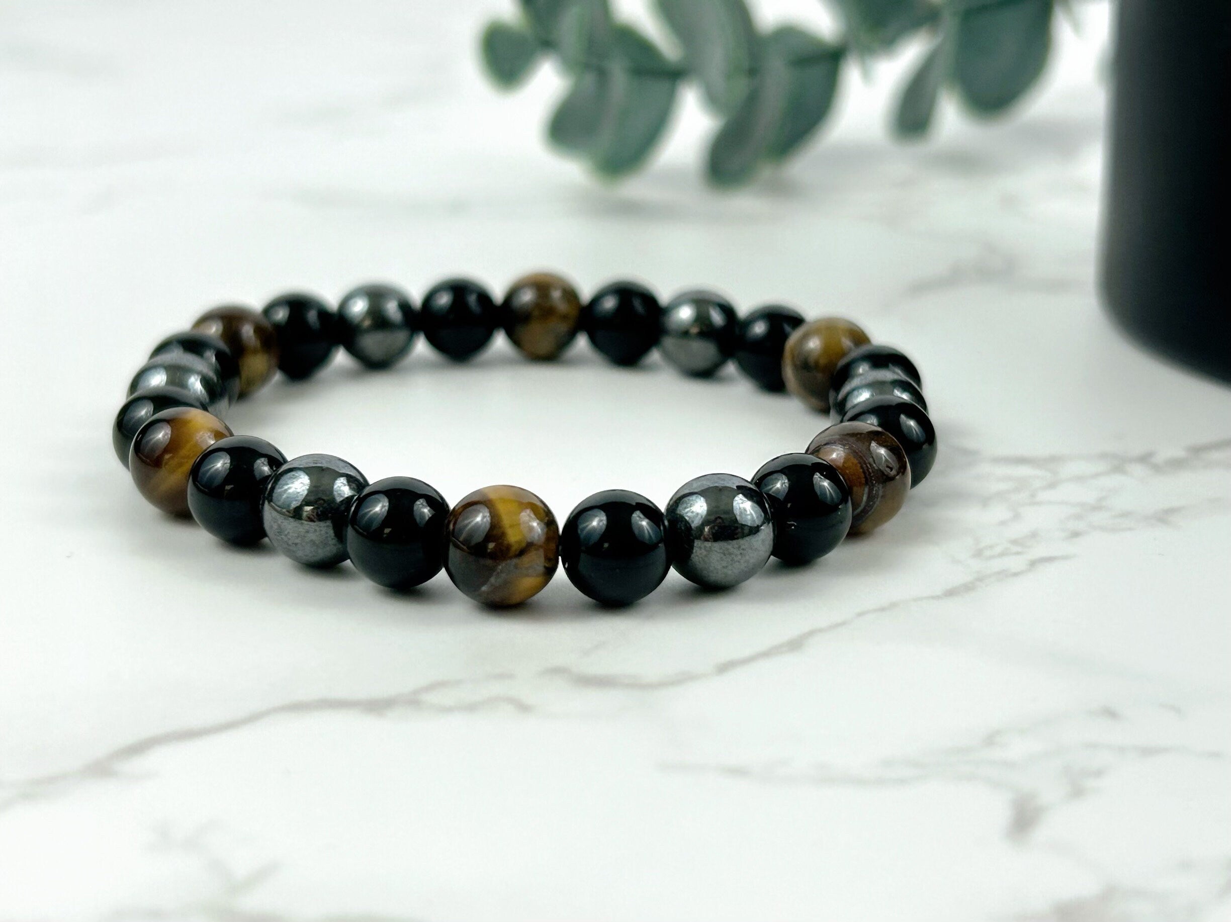 Triple Protection Bracelet, Tiger Eye Bracelet, Black Obsidian, Gemstone Bracelet, Hematite Bracelet, Birthday Gift for Her, Gift for Him