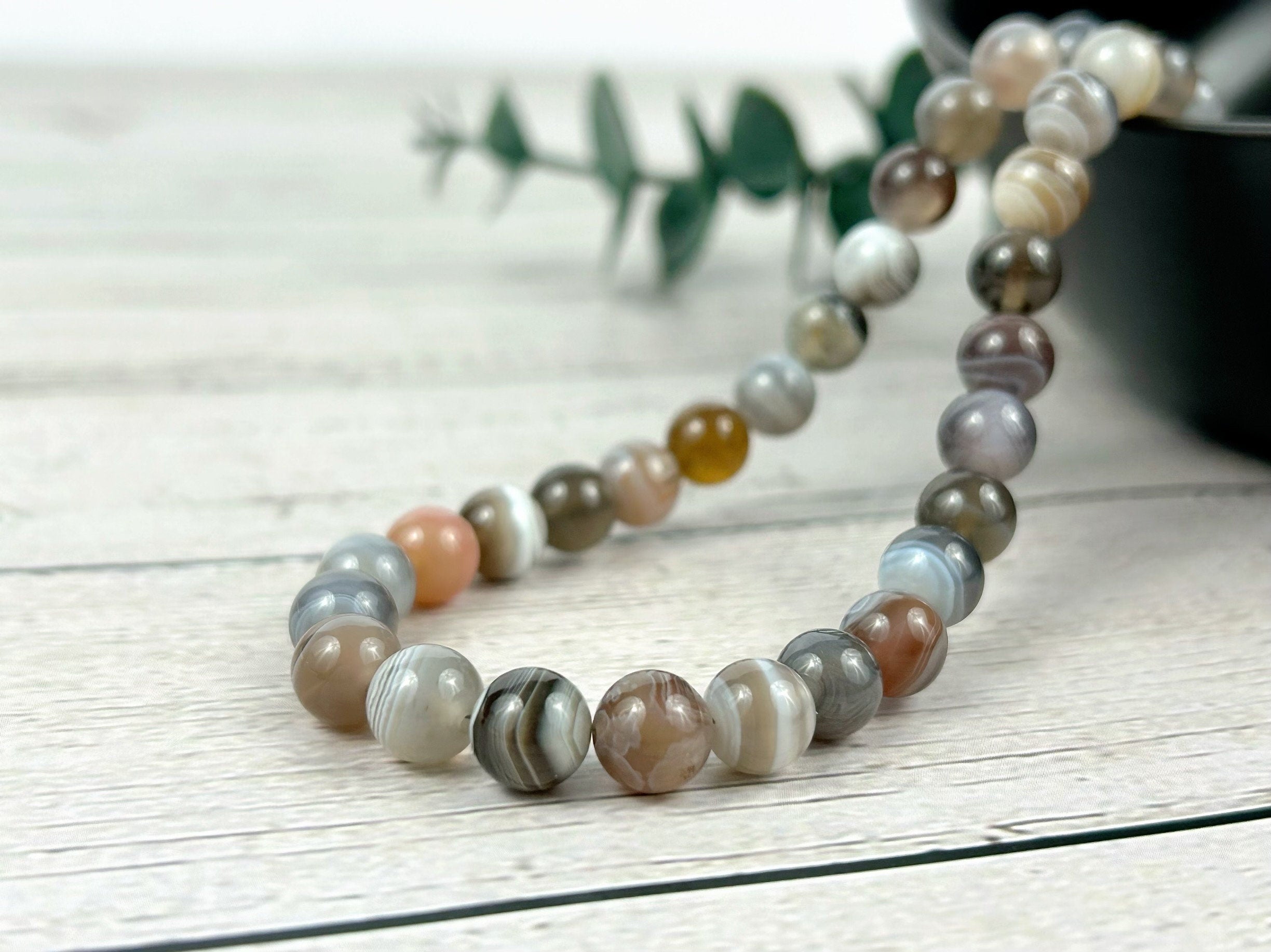 Botswana Agate Necklace, Beaded Necklace, Energy Necklace, Natural Stone Necklace, Gemstones Necklace, Gift for Her, Handmade Jewelry