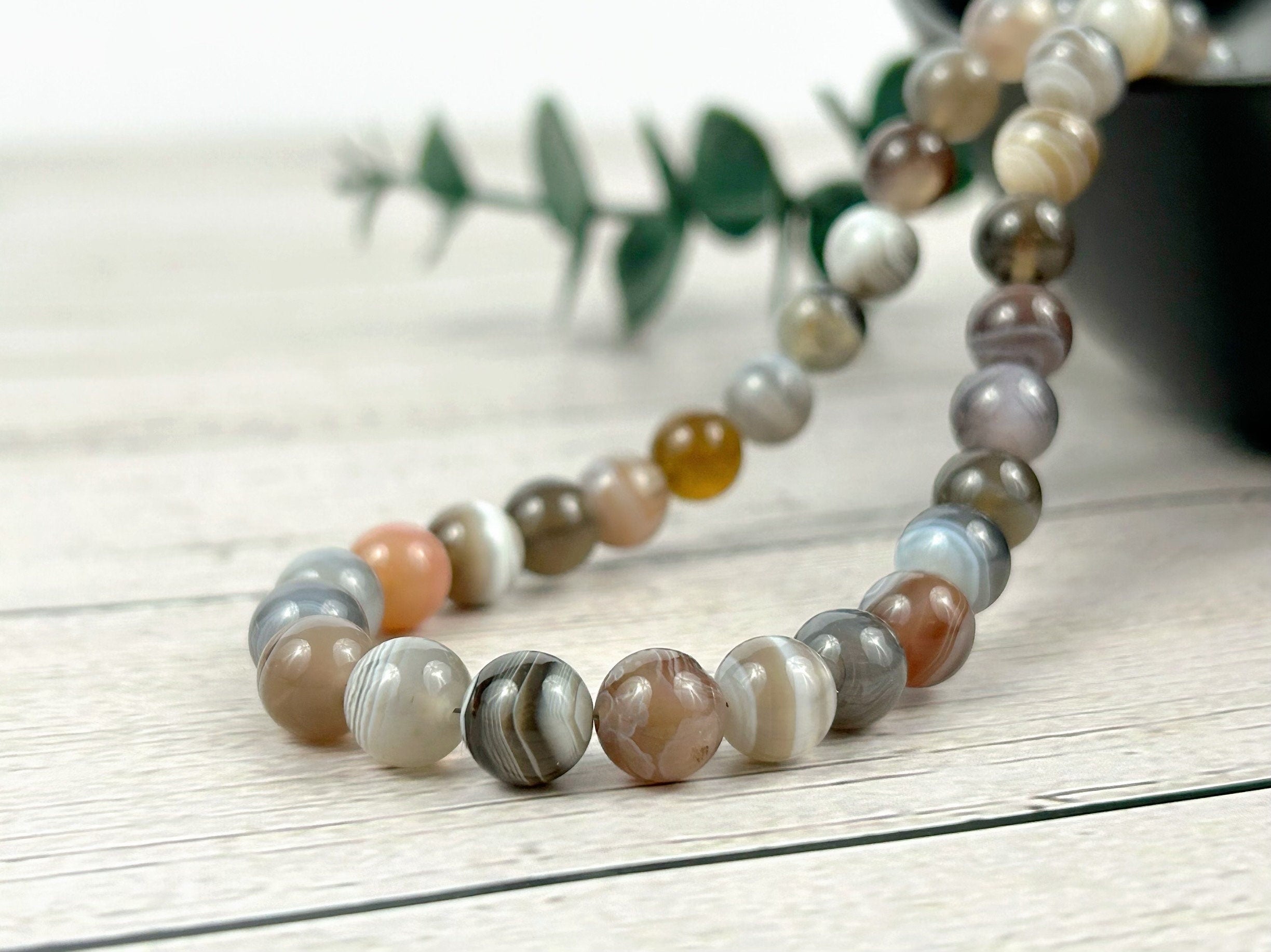 Botswana Agate Necklace, Beaded Necklace, Energy Necklace, Natural Stone Necklace, Gemstones Necklace, Gift for Her, Handmade Jewelry