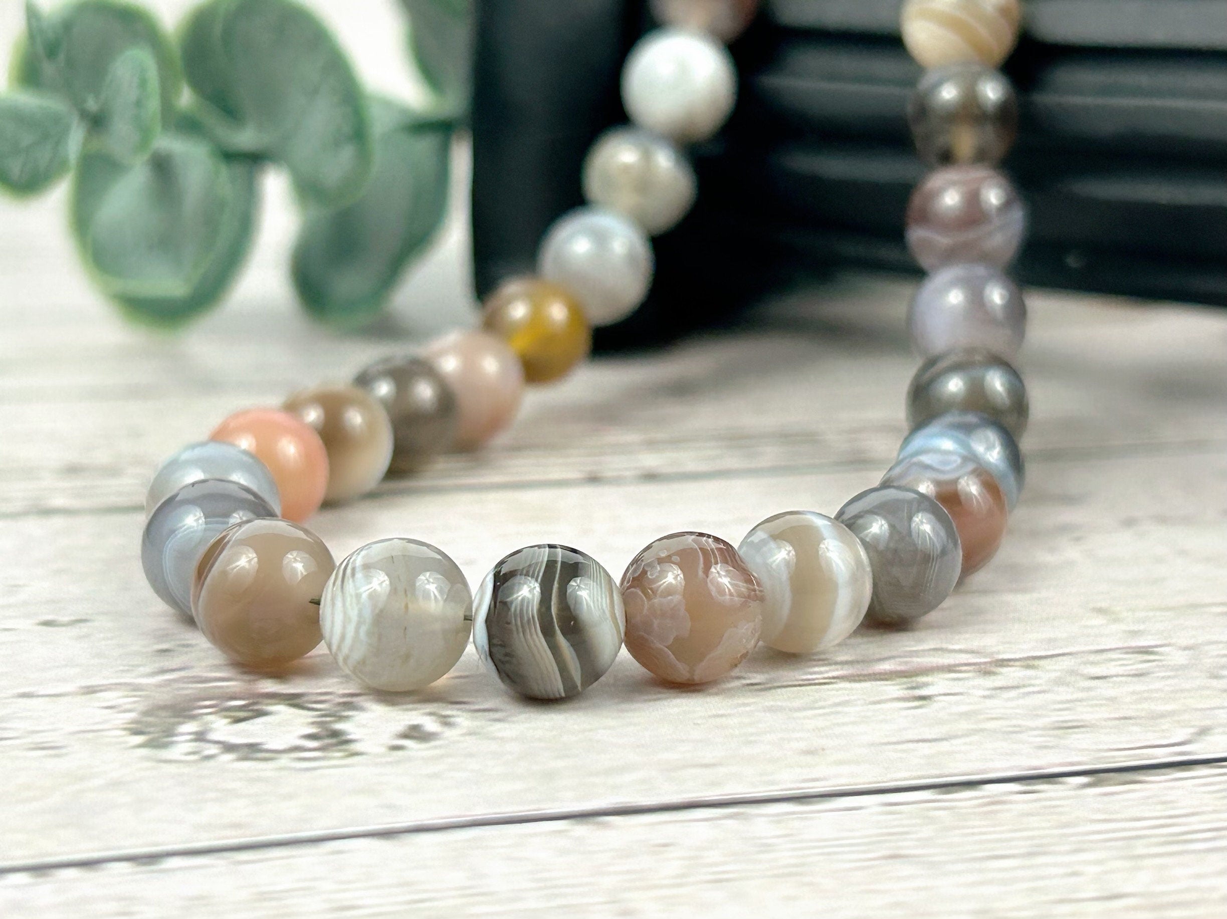 Botswana Agate Necklace, Beaded Necklace, Energy Necklace, Natural Stone Necklace, Gemstones Necklace, Gift for Her, Handmade Jewelry