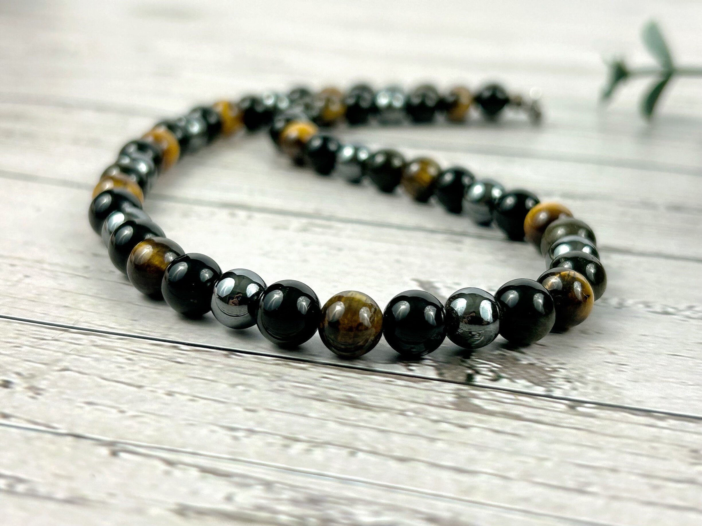 Triple Protection Necklace, Tiger Eye Necklace, Golden Obsidian, Gemstone Necklace, Hematite, Energy Necklace, Gift for Her, Gift for Him