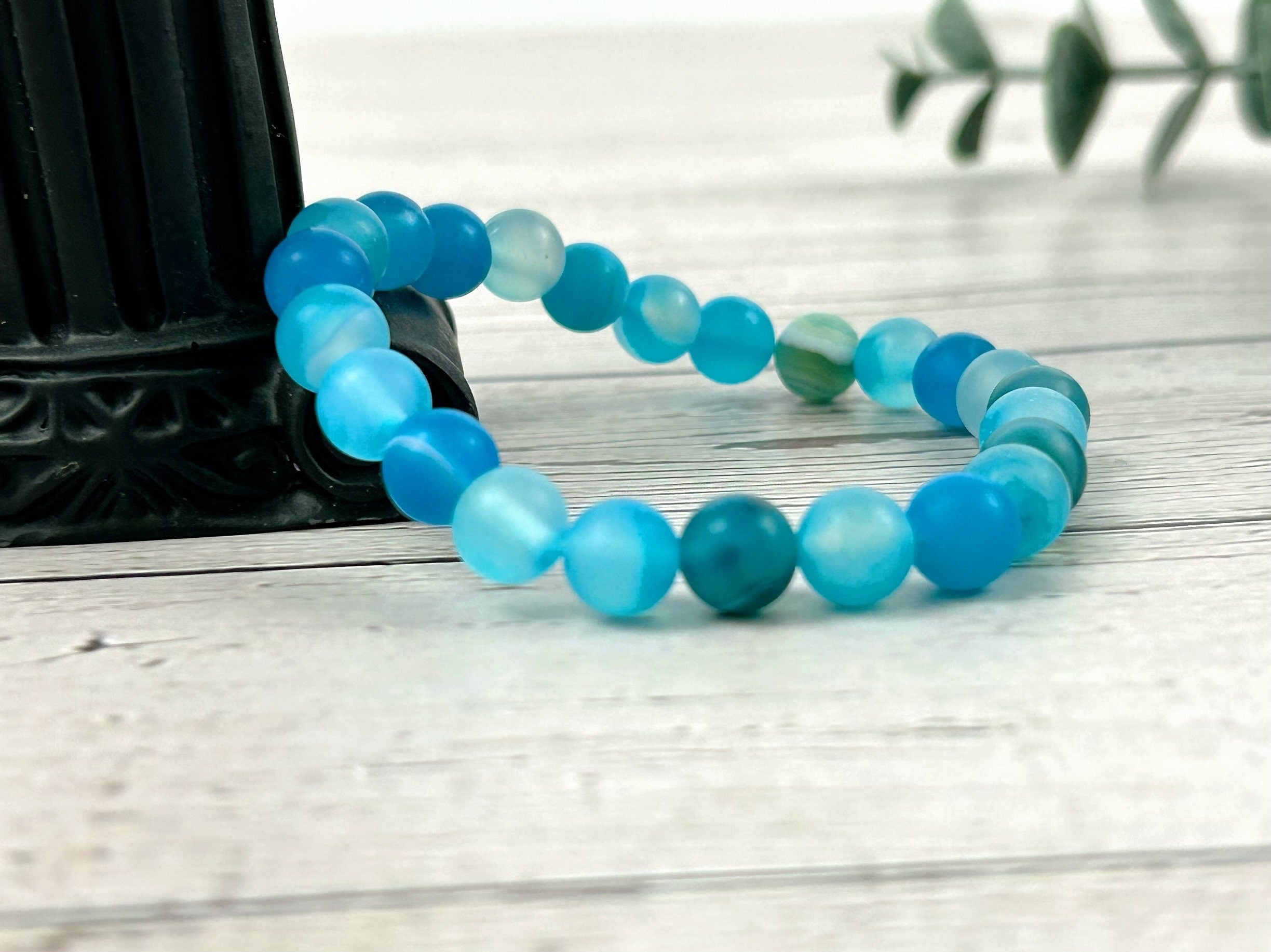 Agate Bracelet, Blue Beaded Bracelet, Personalized Jewelry, Blue Striped Agate Bracelet, Ocean Lovers Bracelet, Gift for Him, Gift for Her