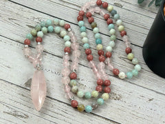 108 Mala Beads Necklace, Rose Quartz Mala, Amazonite Necklace, Prayer Beads, 108 Mala Beads Bracelet, Hand Knotted Mala, Meditation Necklace