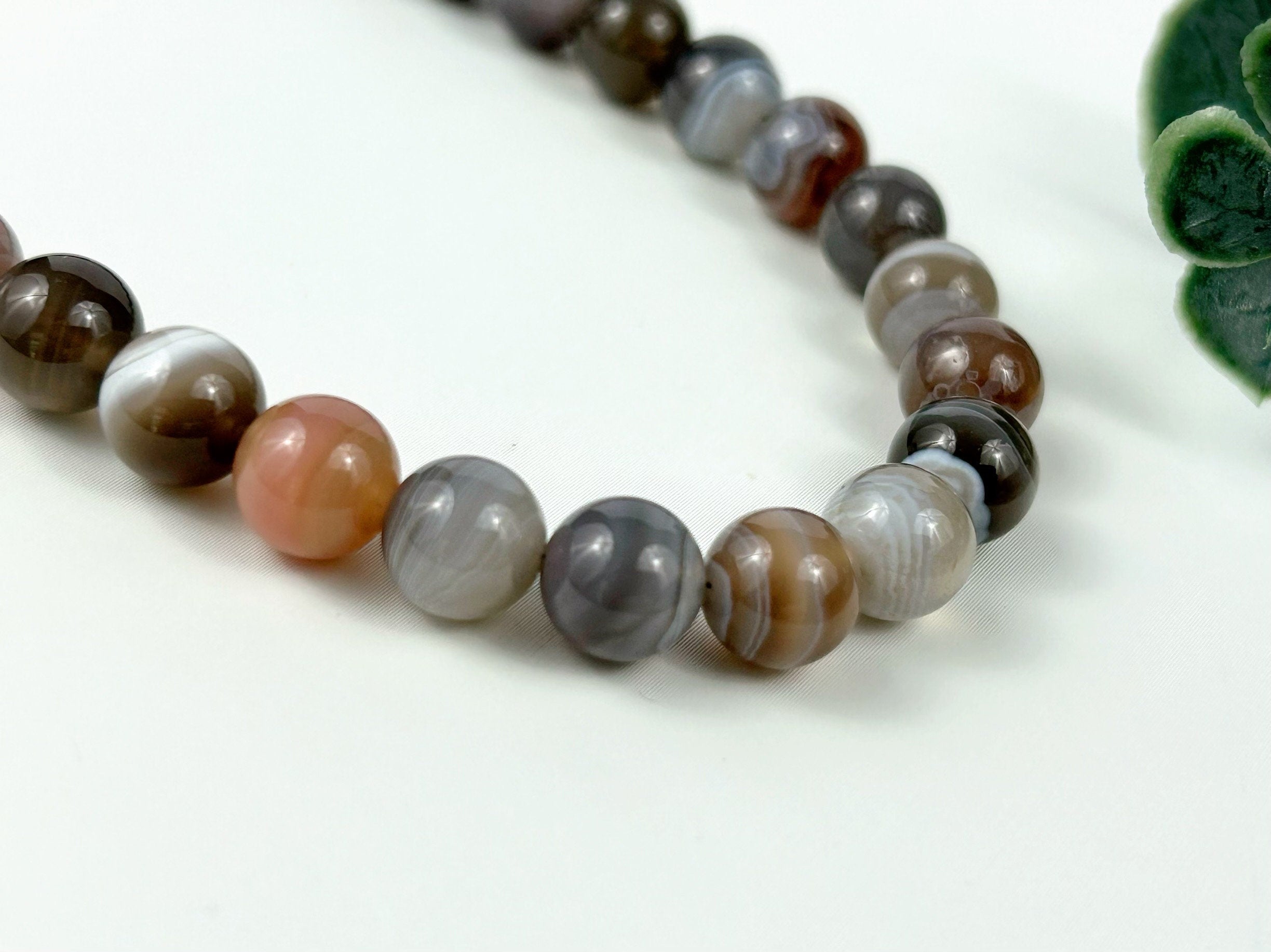 Botswana Agate Necklace, Beaded Necklace, Energy Necklace, Natural Stone Necklace, Gemstones Necklace, Gift for Her, Handmade Jewelry