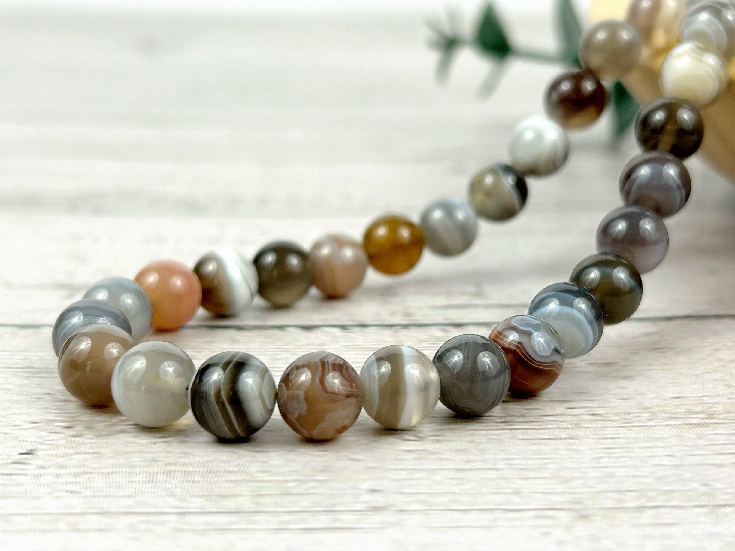 Botswana Agate Necklace, Beaded Necklace, Energy Necklace, Natural Stone Necklace, Gemstones Necklace, Gift for Her, Handmade Jewelry