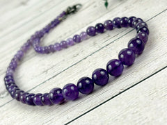 Amethyst Necklace, Beaded Necklace, Natural Stone Necklace, Purple Beaded Necklace, Elegant Necklace, Personalized Jewelry, Birthday Gift