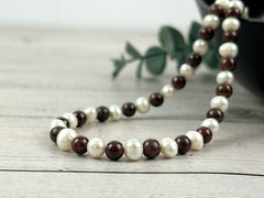 Freshwater Pearl Necklace, Beaded Necklace, Garnet Necklace, January Birthstone Jewelry, Pearl Bridal Necklace, Necklace for Her