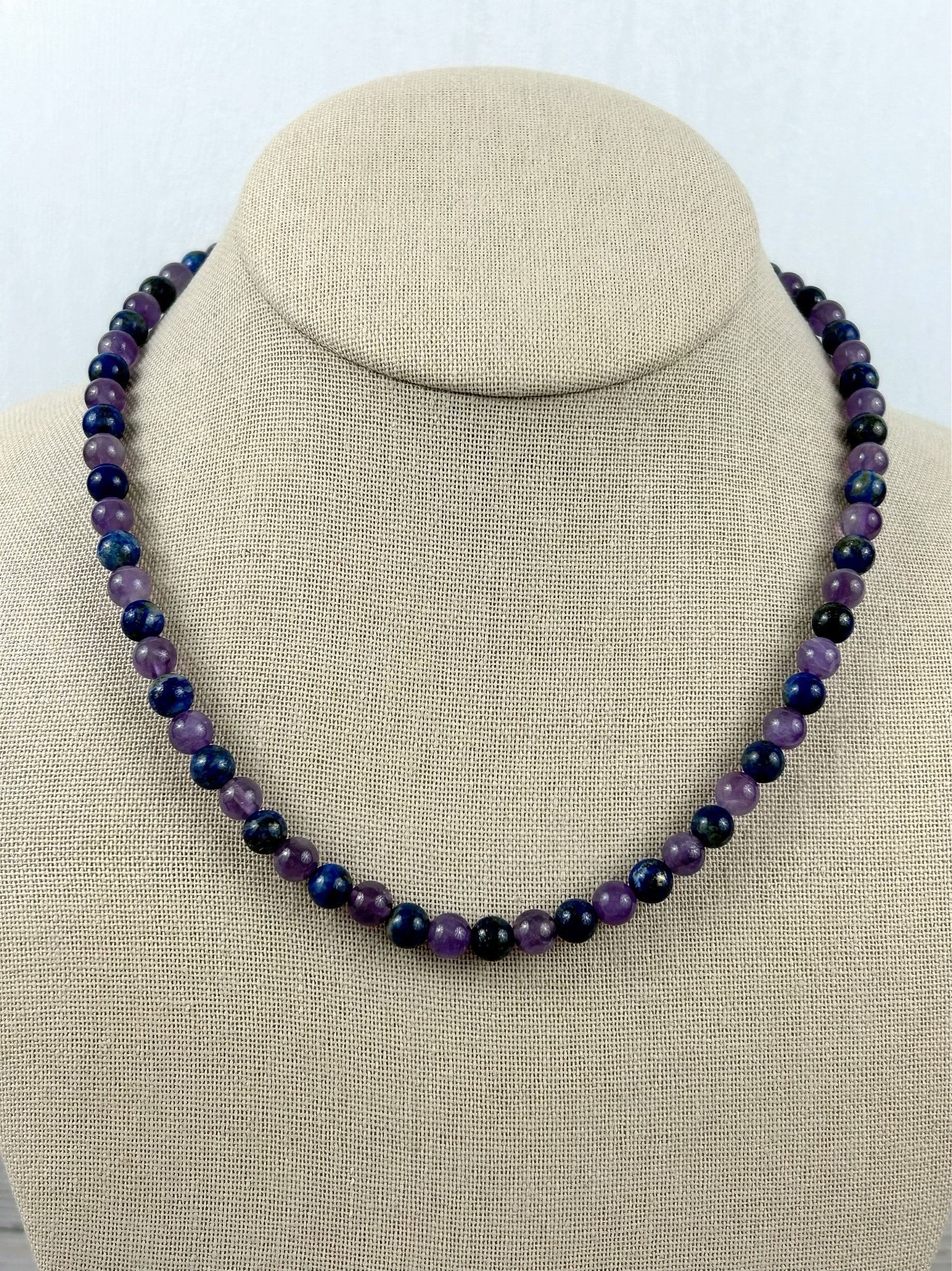 Anxiety Necklace, Lapis Lazuli Necklace, Amethyst Necklace, Energy Necklace, Protection Necklace, Beaded Necklace, Personalized Necklace