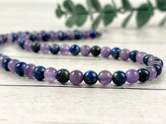 Anxiety Necklace, Lapis Lazuli Necklace, Amethyst Necklace, Energy Necklace, Protection Necklace, Beaded Necklace, Personalized Necklace