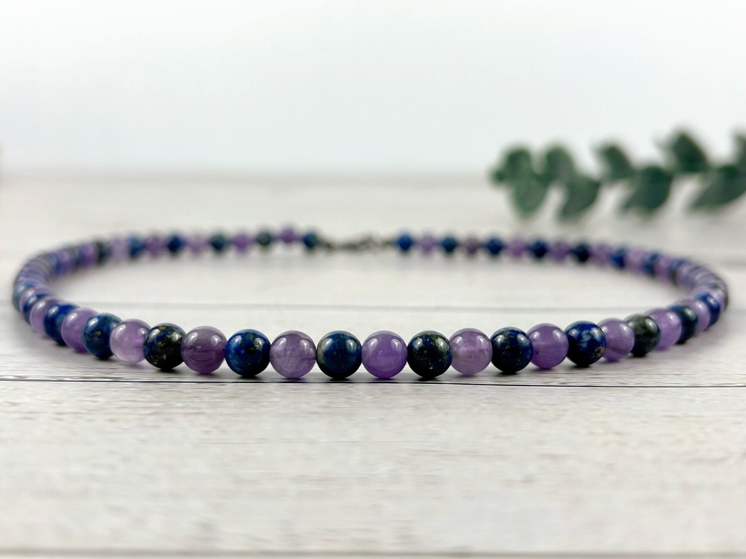 Anxiety Necklace, Lapis Lazuli Necklace, Amethyst Necklace, Energy Necklace, Protection Necklace, Beaded Necklace, Personalized Necklace