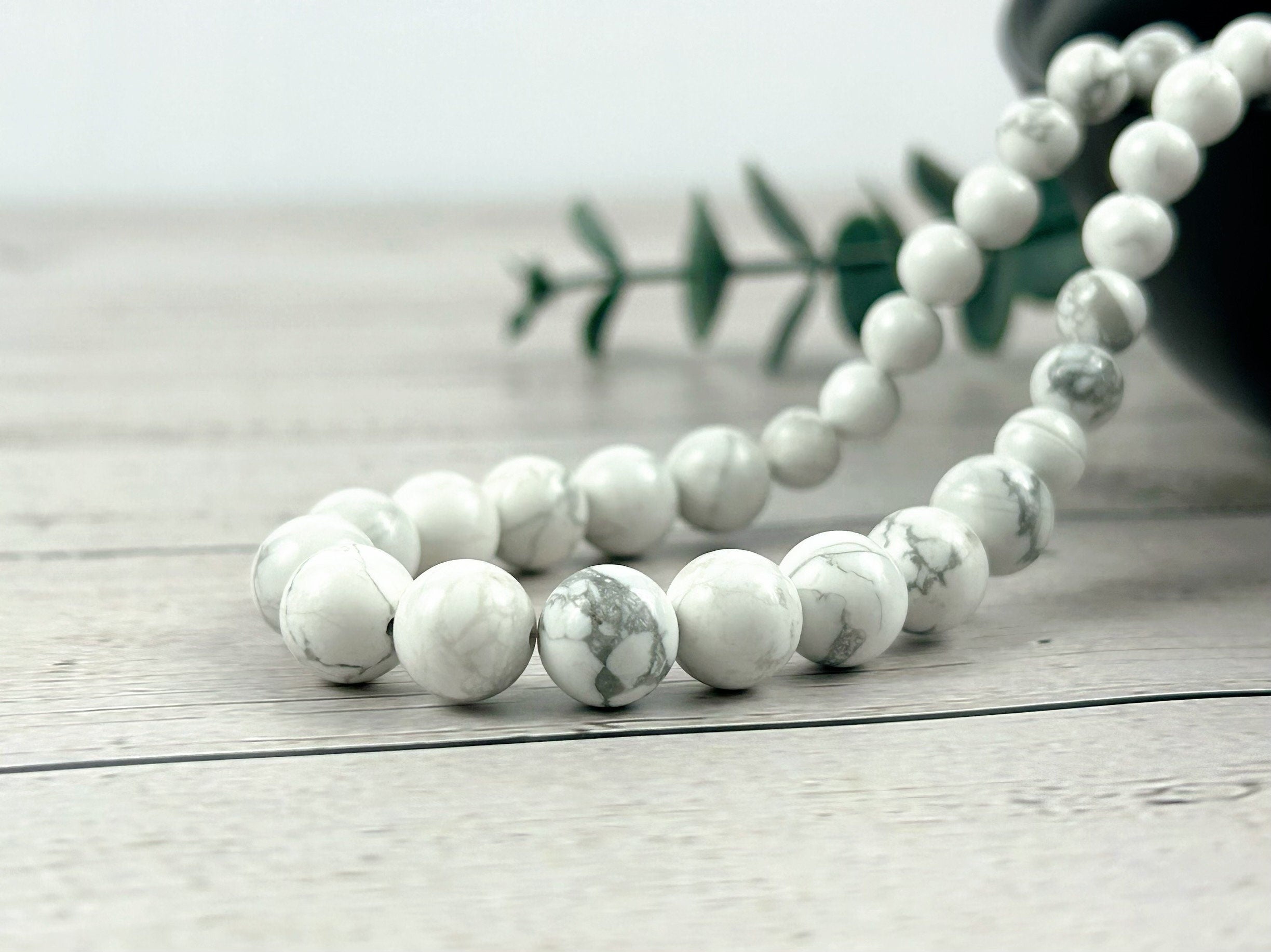 White Howlite Necklace, Beaded Necklace, Natural Stone Necklace, Gemstones Necklace, Women Necklace, Gift for Her, Handmade Necklace