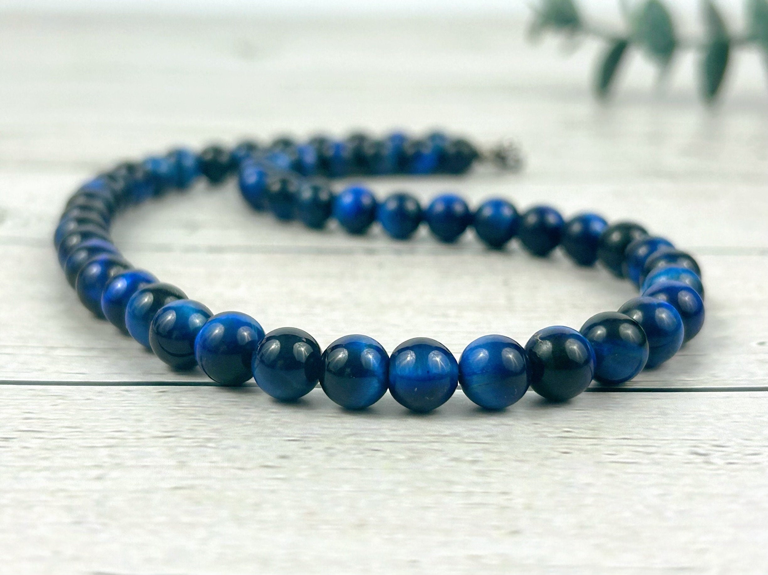 Blue Tiger Eye Necklace, Gemstones Necklace, Beaded Necklace, Protection Jewelry, Gemstones Jewelry, Handmade Jewelry, Gift for Him