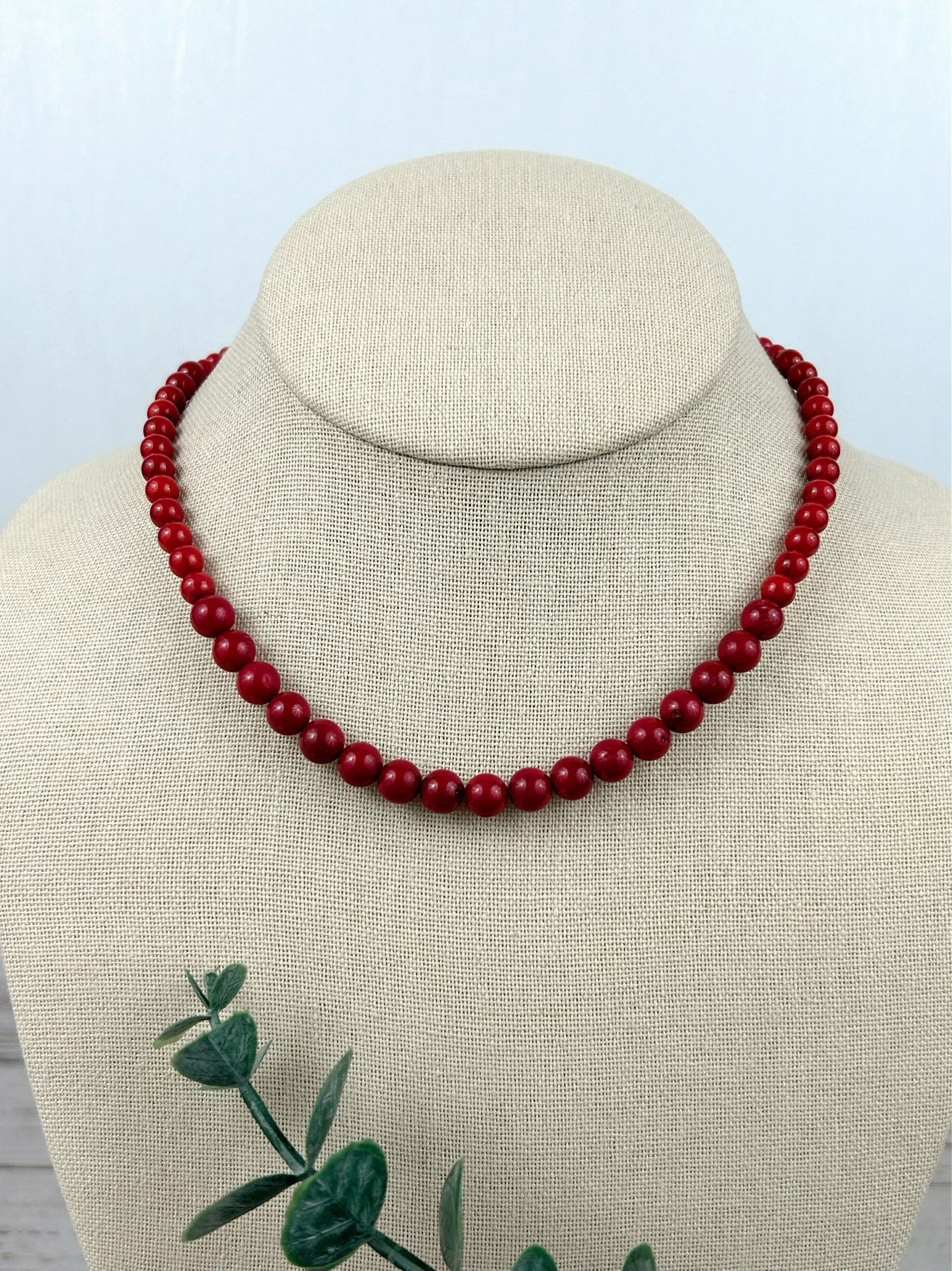 Red Coral Necklace, Beaded Necklace, Gemstones Jewelry, Healing Stone Yoga Necklace, Protection Necklace, Birthday Gift