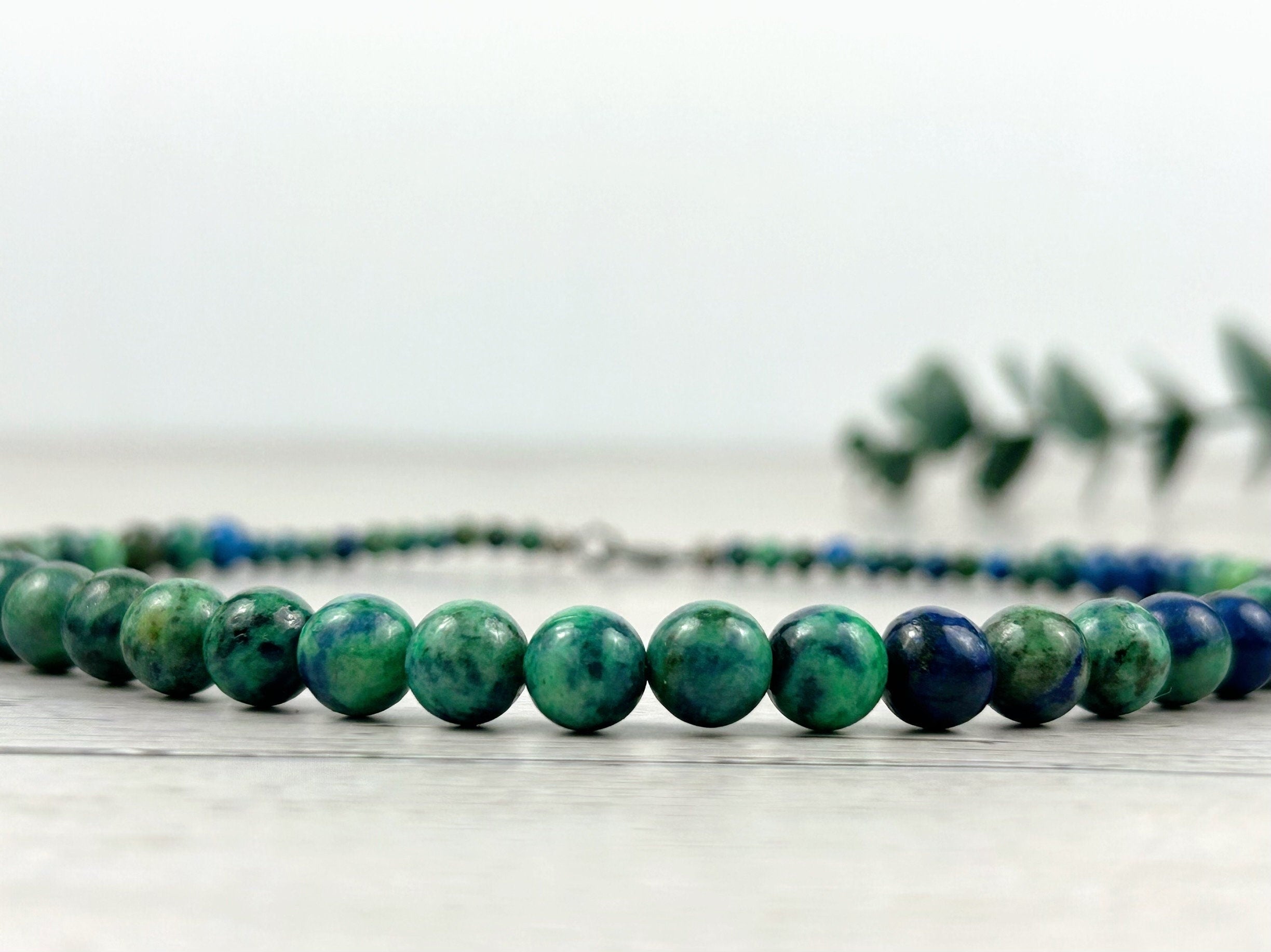 Azurite Necklace, Blue Azurite Crystal, Beaded Necklace, Energy Necklace, Natural Stone Necklace, Elegant Necklace, Personalized Jewelry