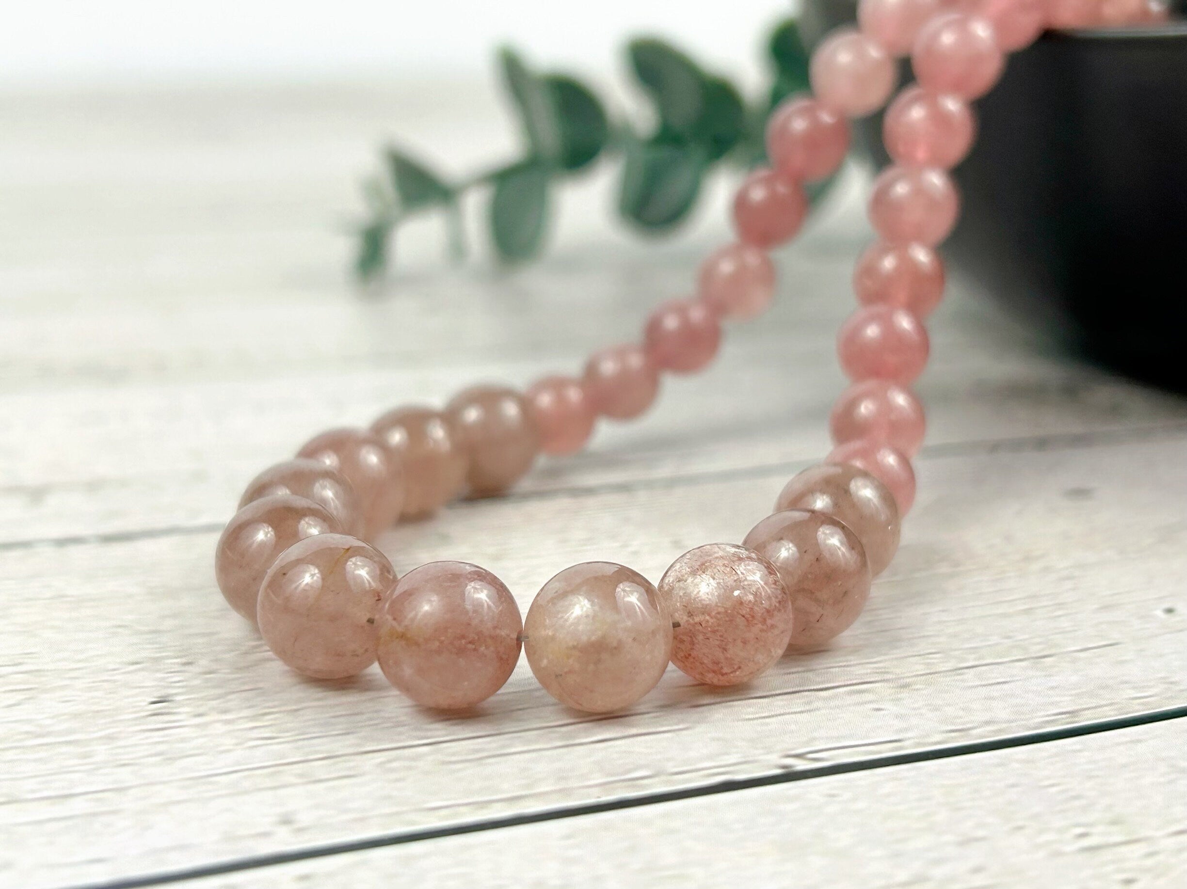 Strawberry Quartz Necklace, Beaded Necklace, Natural Stone Jewelry, Gift for Her, Gemstone Necklace, Personalized Necklace, Healing Stones