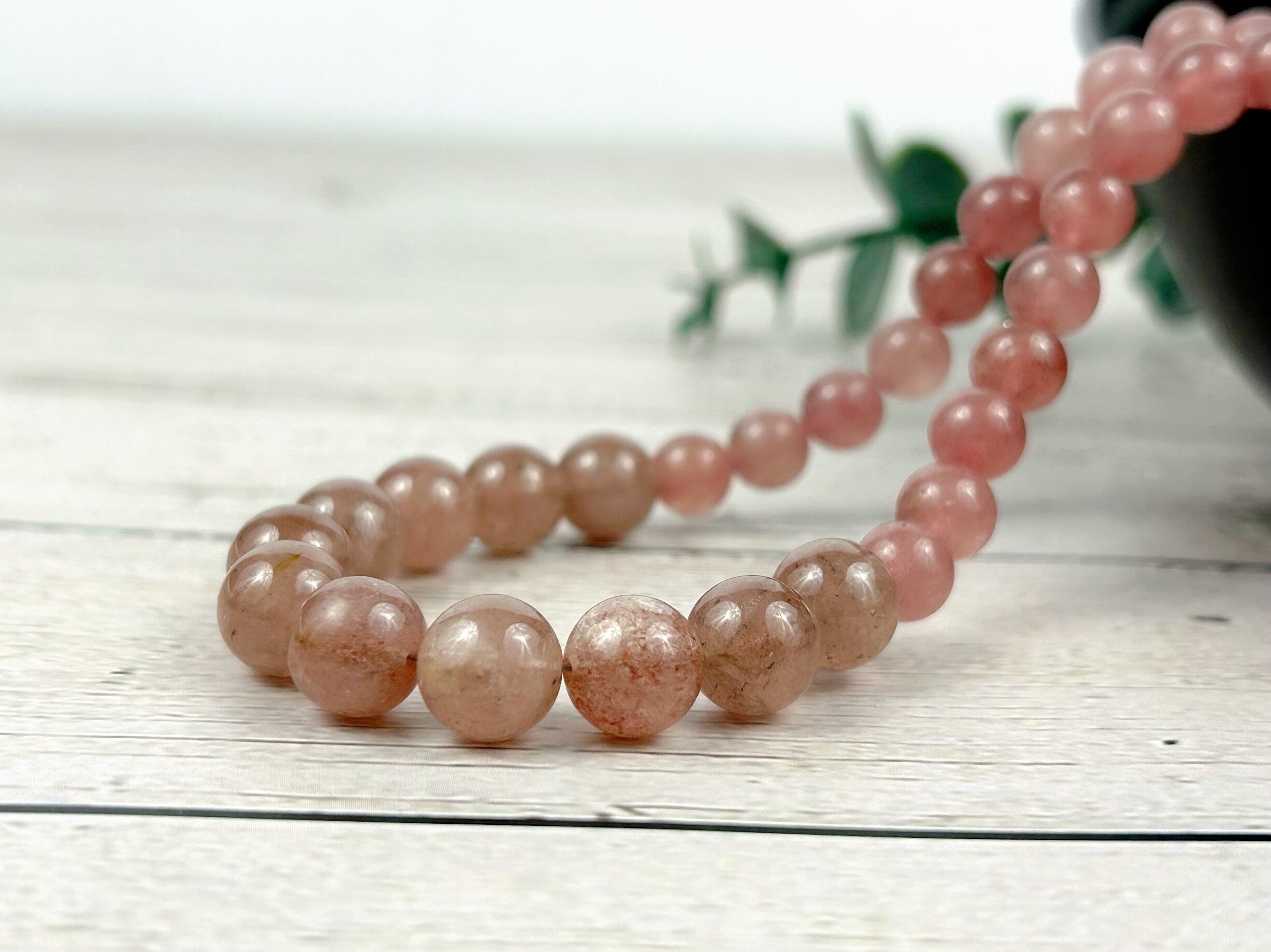 Strawberry Quartz Necklace, Beaded Necklace, Natural Stone Jewelry, Gift for Her, Gemstone Necklace, Personalized Necklace, Healing Stones